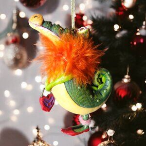 Whimsical Mrs. Crocodile Ornament - Purse + Red Shoes + Feather Boa